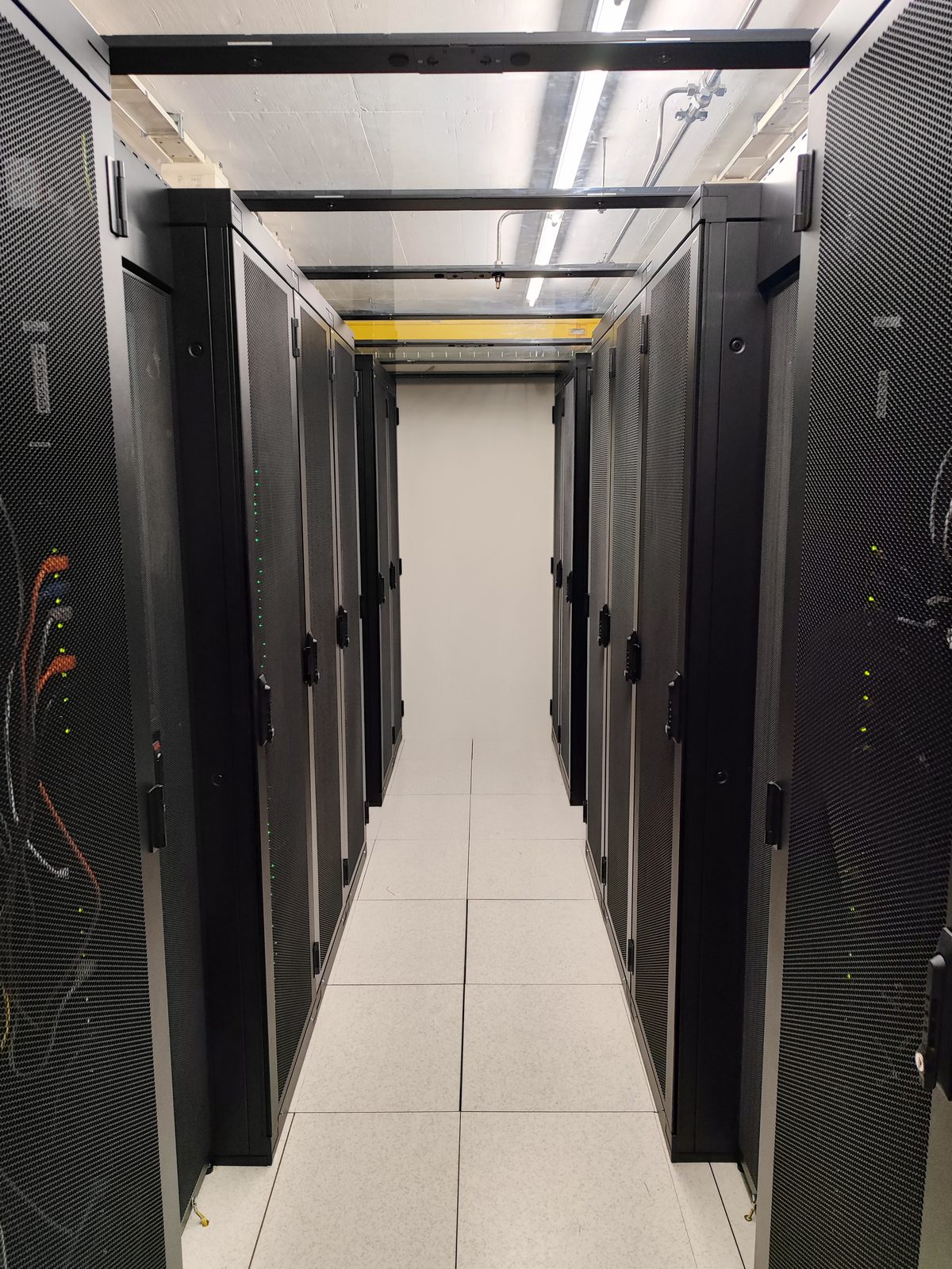 High-density rack rows in the hot corridor of the Crissier datacenter